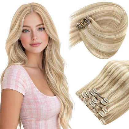 Sunny Hair extensions clip-in en cheveux humains blonds, vue de face