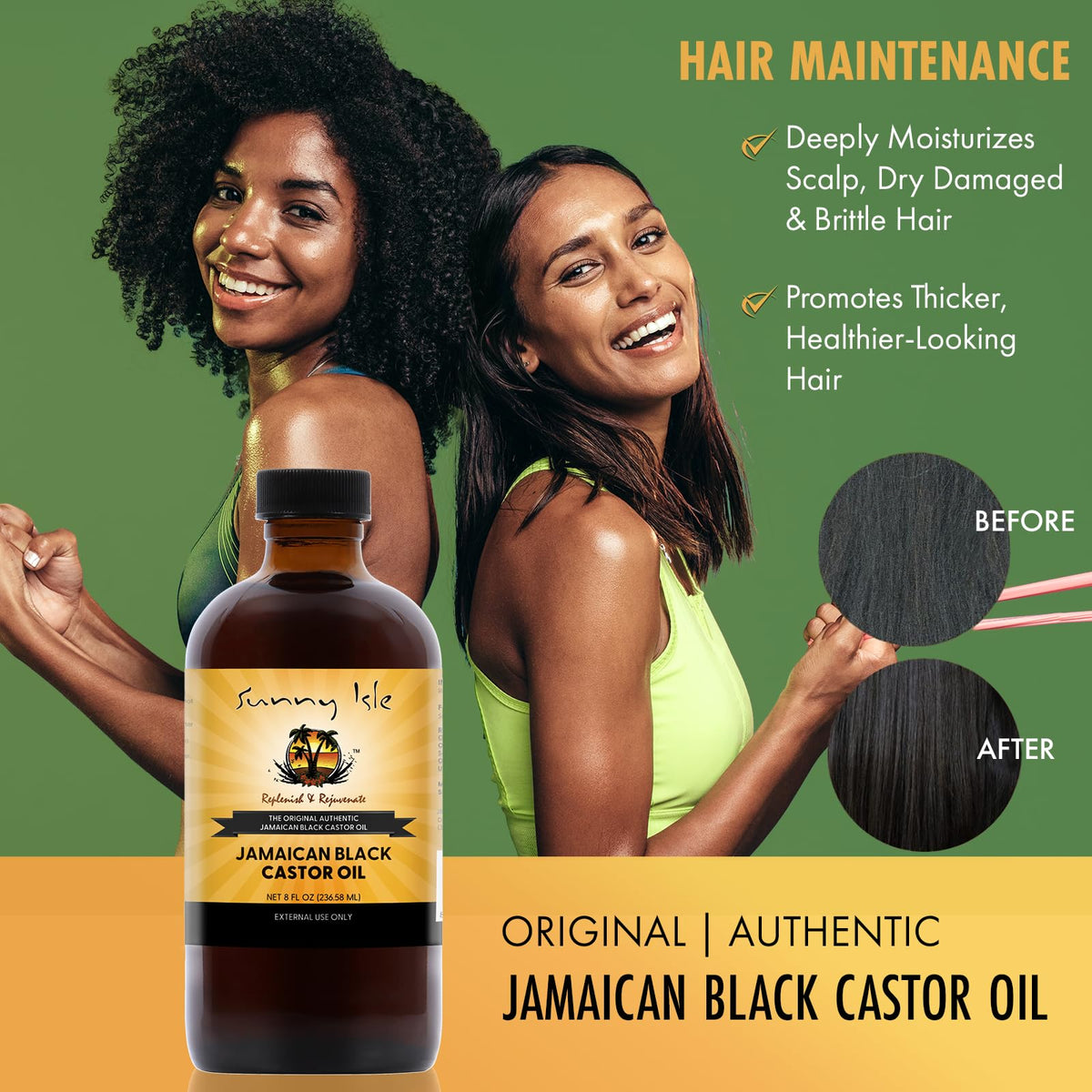 Sunny Isle Huile de Ricin Noir application sur cheveux