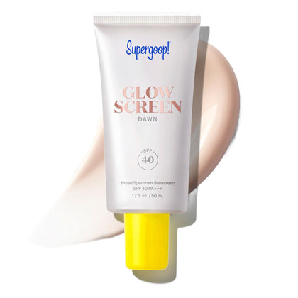 Supergoop! Glowscreen SPF 40 avant vue avec packaging rose perlé