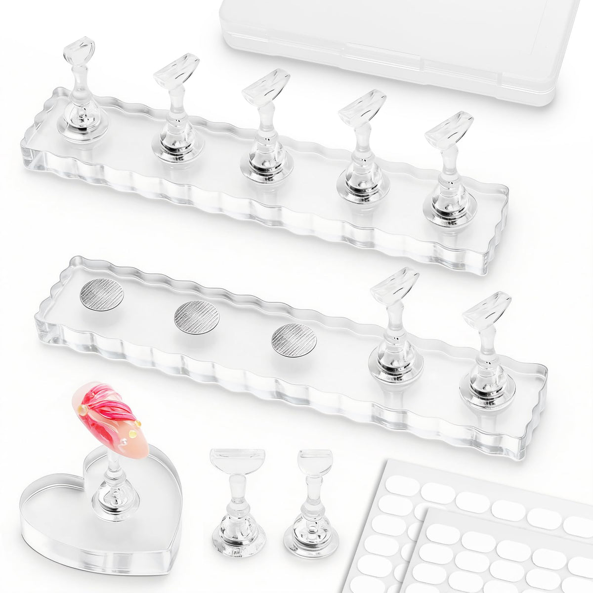 Support d'ongles ESUOHYM avec 2 supports en acrylique et ruban adhésif