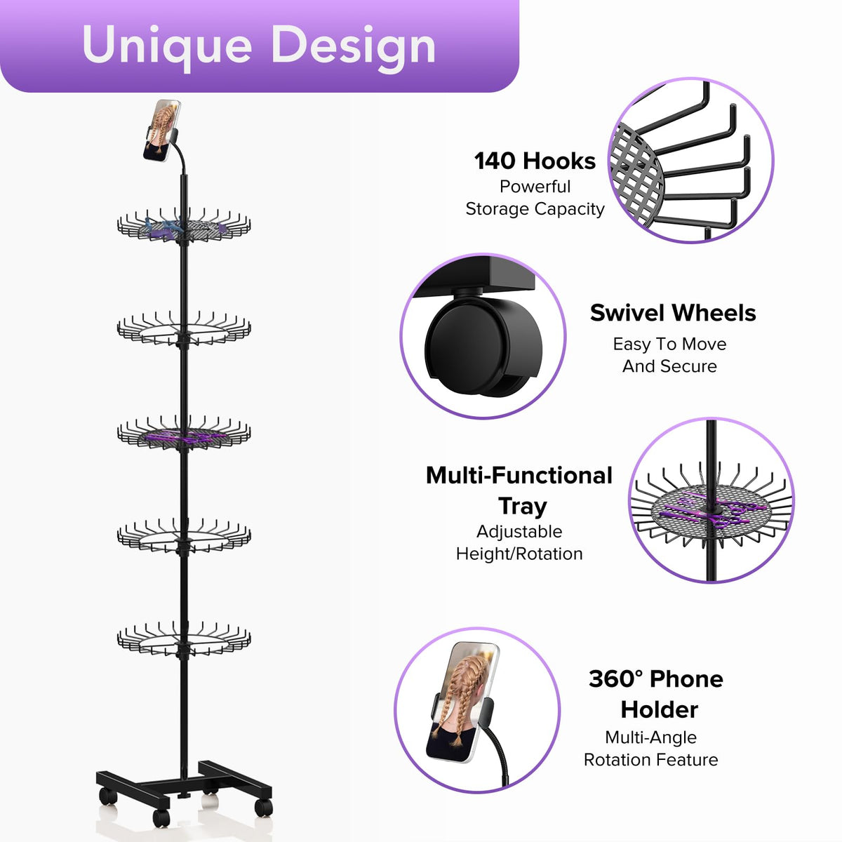 Support de coiffure Qxcynb avec téléphone intégré pendant usage