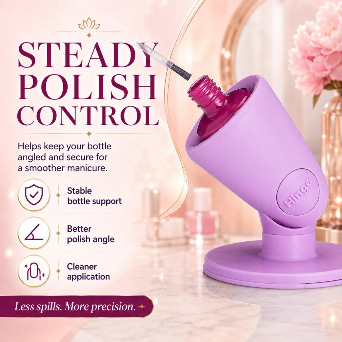 Support de flacon de vernis à ongles Tweexy en utilisation avec un flacon de vernis