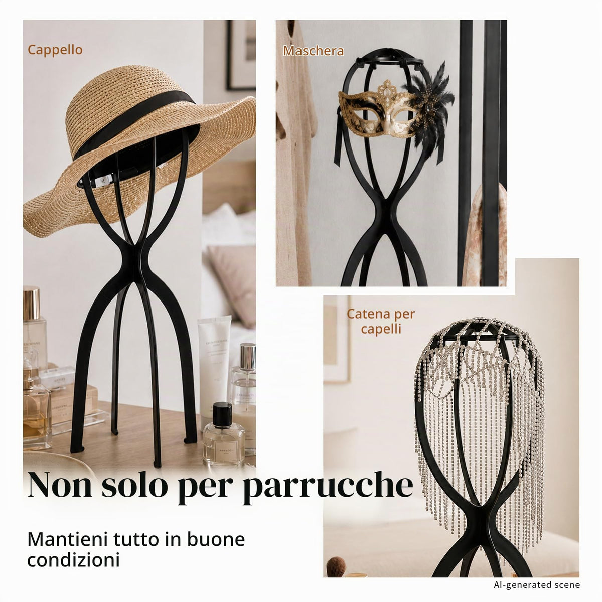 Support de perruque Dreamlover avec des chapeaux exposés