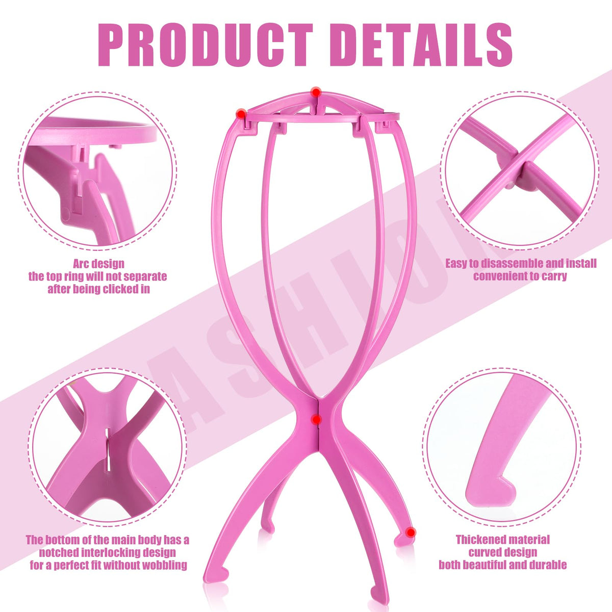 Support de perruque rose obeoby assemblé avec perruque