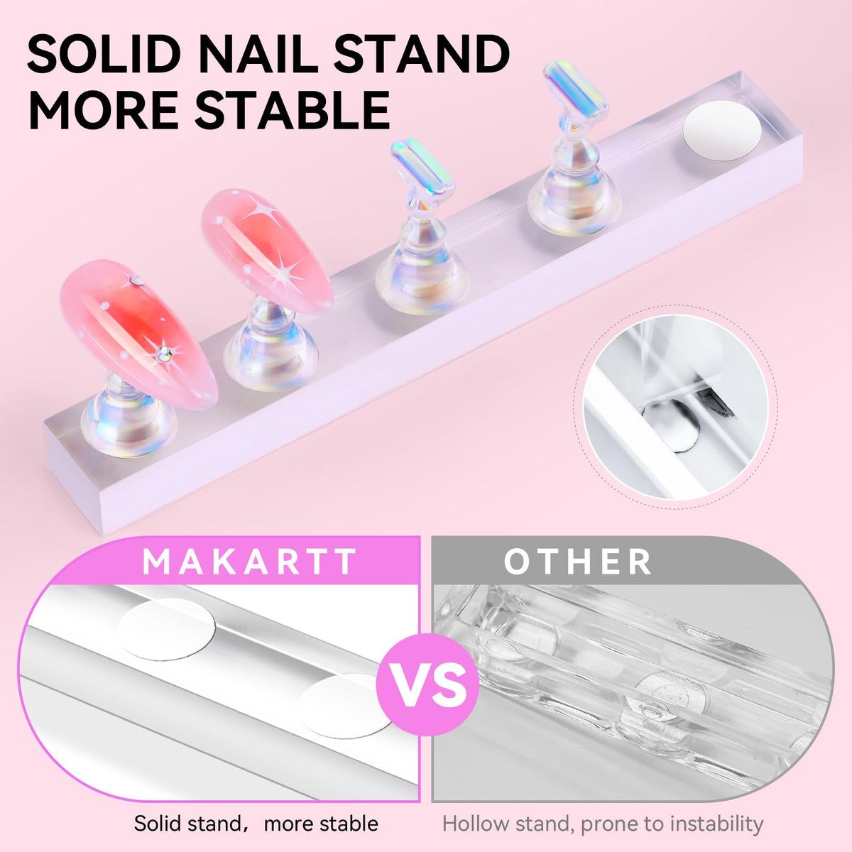 Support pour faux ongles avec designs colorés sur le support Makartt