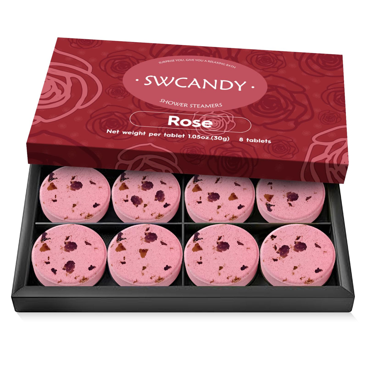 SWCANDY Rose Shower Steamers 8 Pack - vue de face