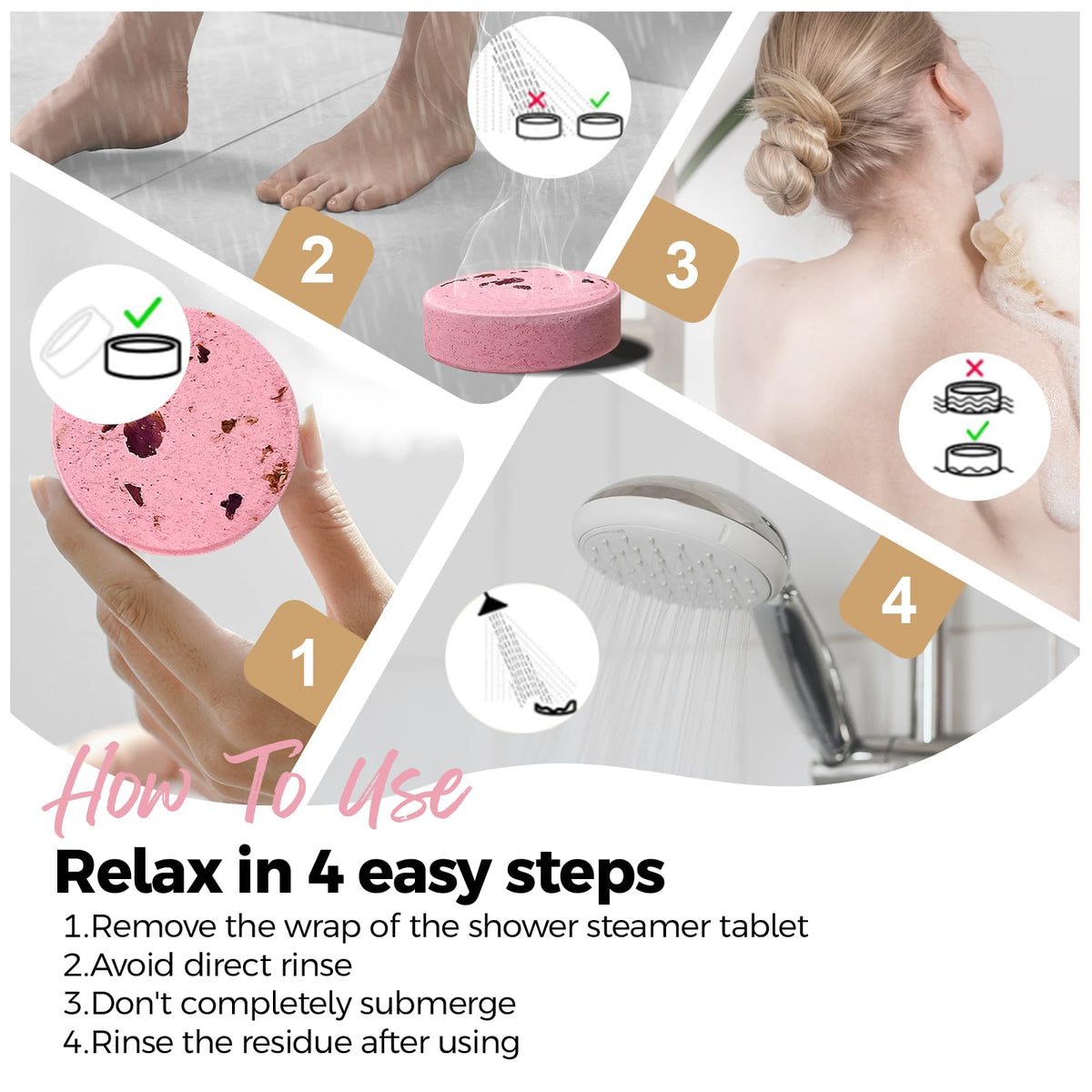 SWCANDY Rose Shower Steamers - ensemble de 8