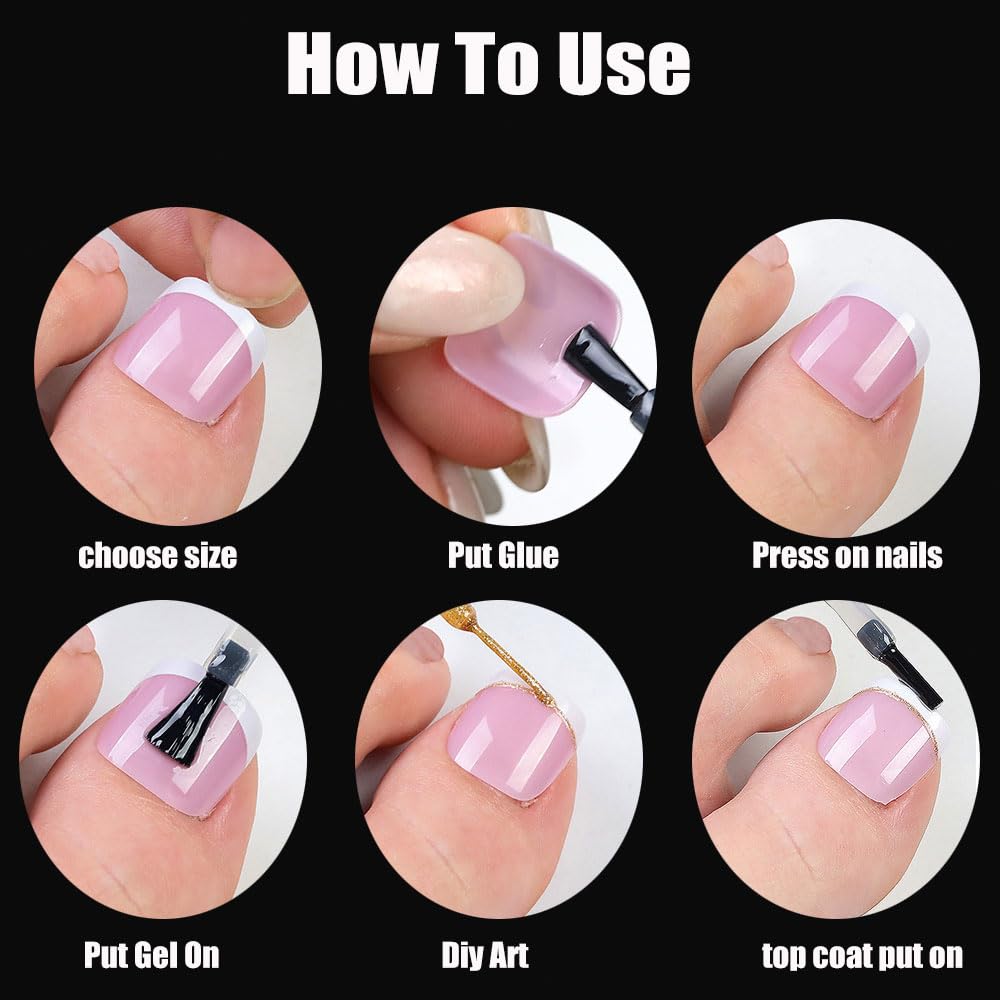 SWRITATSK faux ongles de pieds en couleur nude, présentation sur table