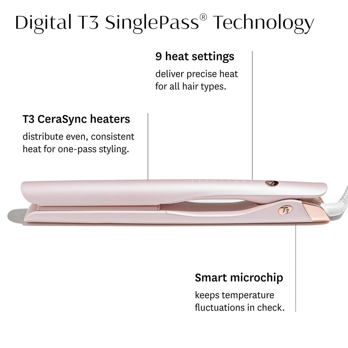 T3 Fer à lisser Smooth X avec réglages numériques de chaleur