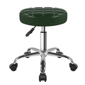 Tabouret roulant BFTOU vert, vue de face avec coussin en cuir PU