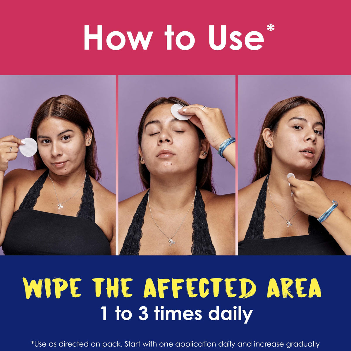Tampon Clearasil en cours d'utilisation sur le visage