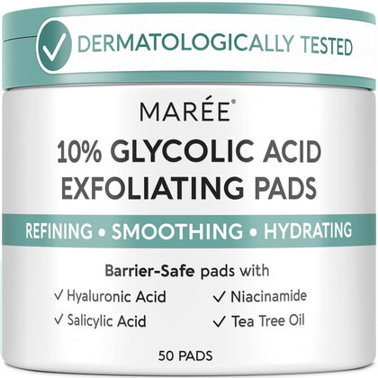 Tampons exfoliants à acide glycolique MAREE en boîte de 50 unités