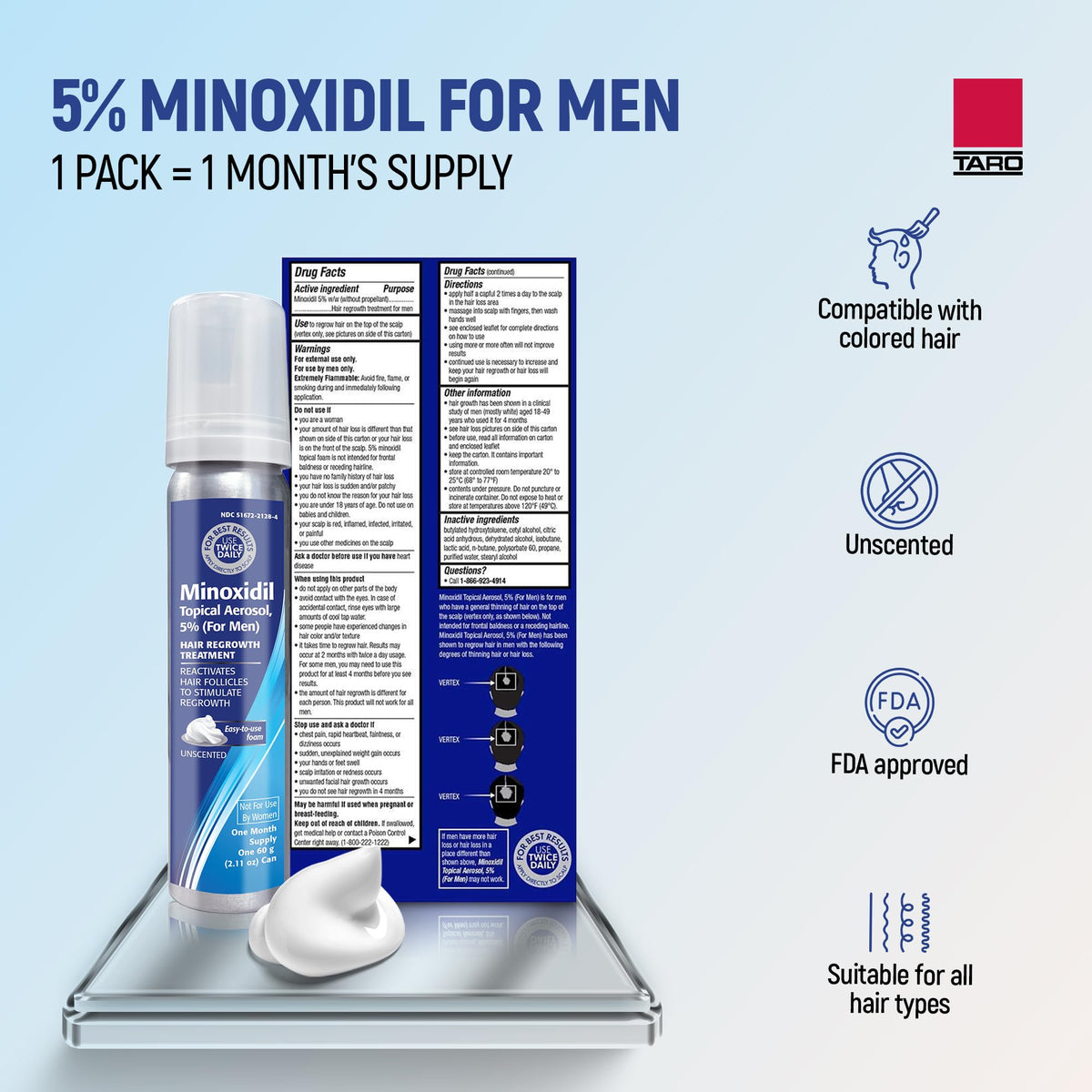 TARO Minoxidil Mousse 5% flacon de côté