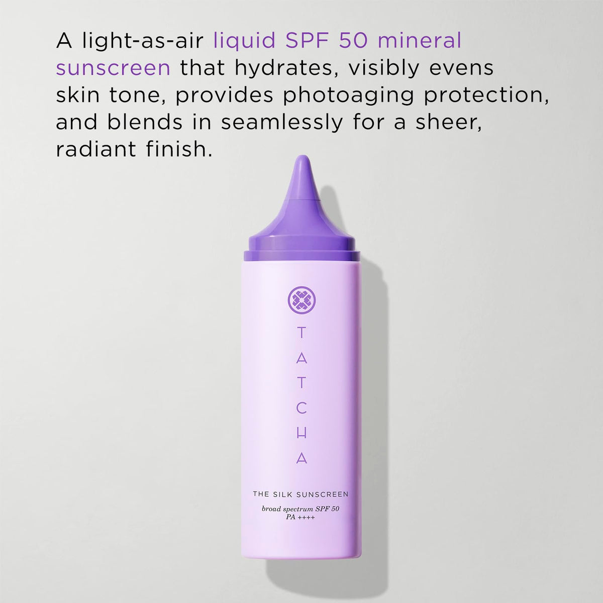 TATCHA Crème Solaire Soie SPF 50 tube ouvert montrant la texture de la crème