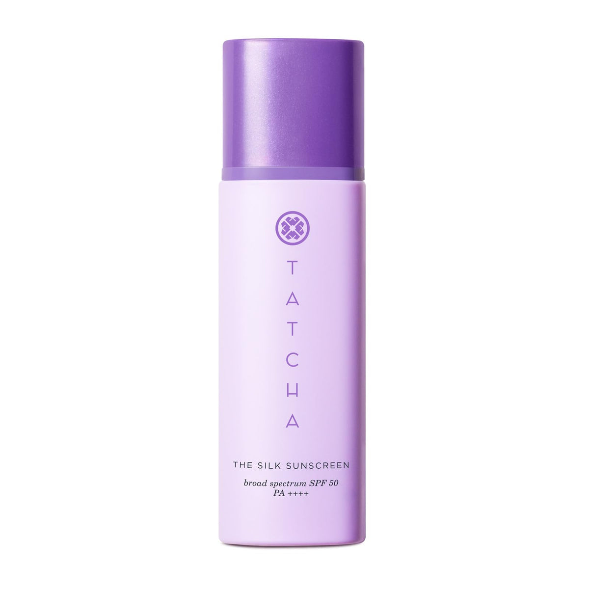 TATCHA Crème Solaire Soie SPF 50 vue de face avec tube blanc et doré