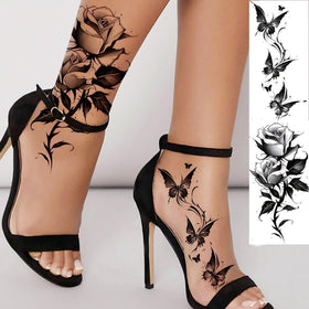 Tatouage temporaire de rose et papillon sur bras