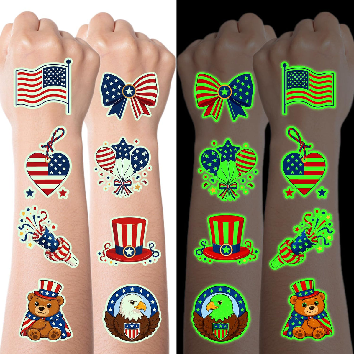 Tatouages JCFIRE 4 Juillet, modèle lumineux avec éclat néon