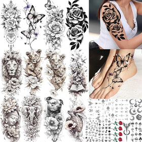 Tatouages temporaires COKTAK 21 feuilles fleurs peony vue de face