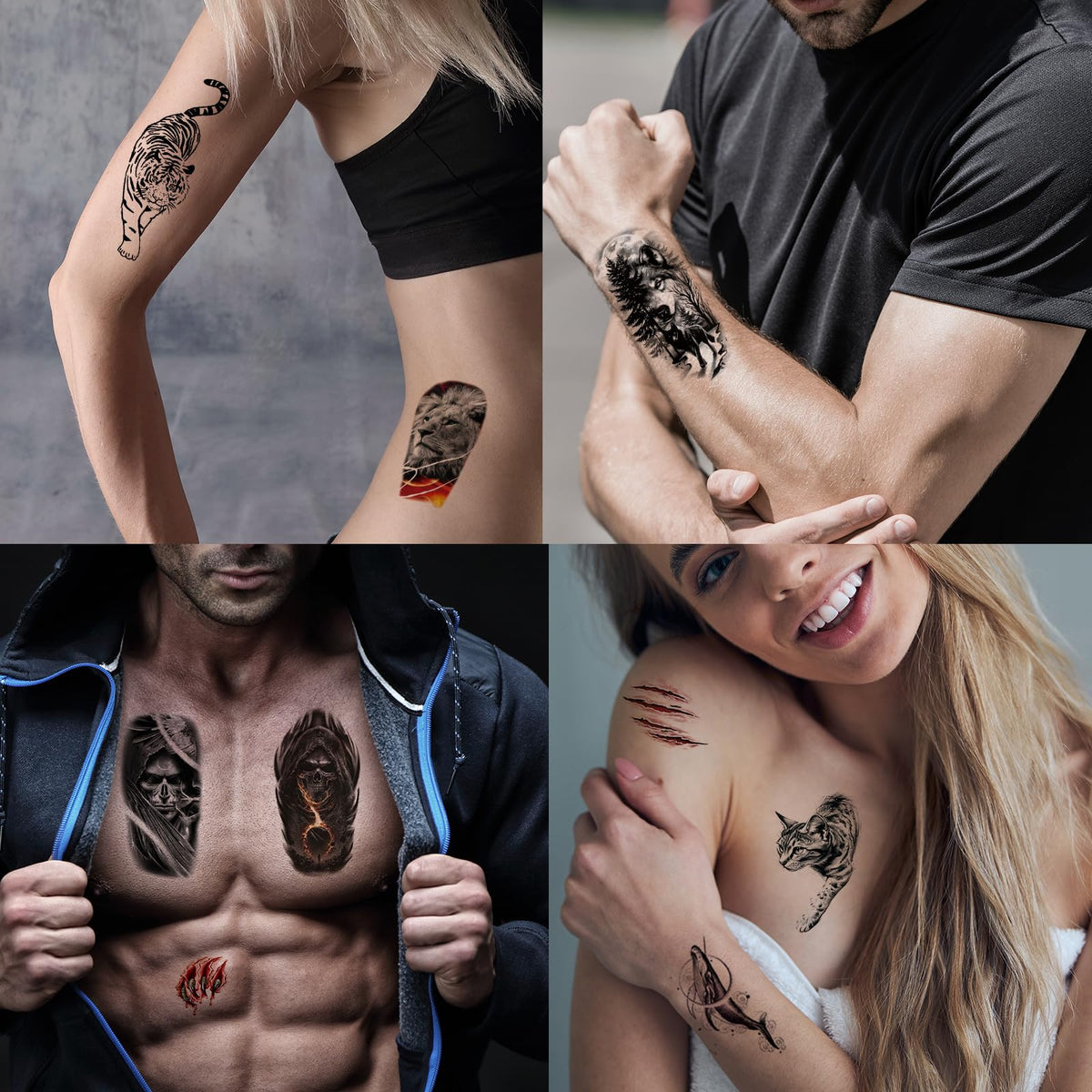 Tatouages temporaires JEEFONNA avec motifs de loups et araignées