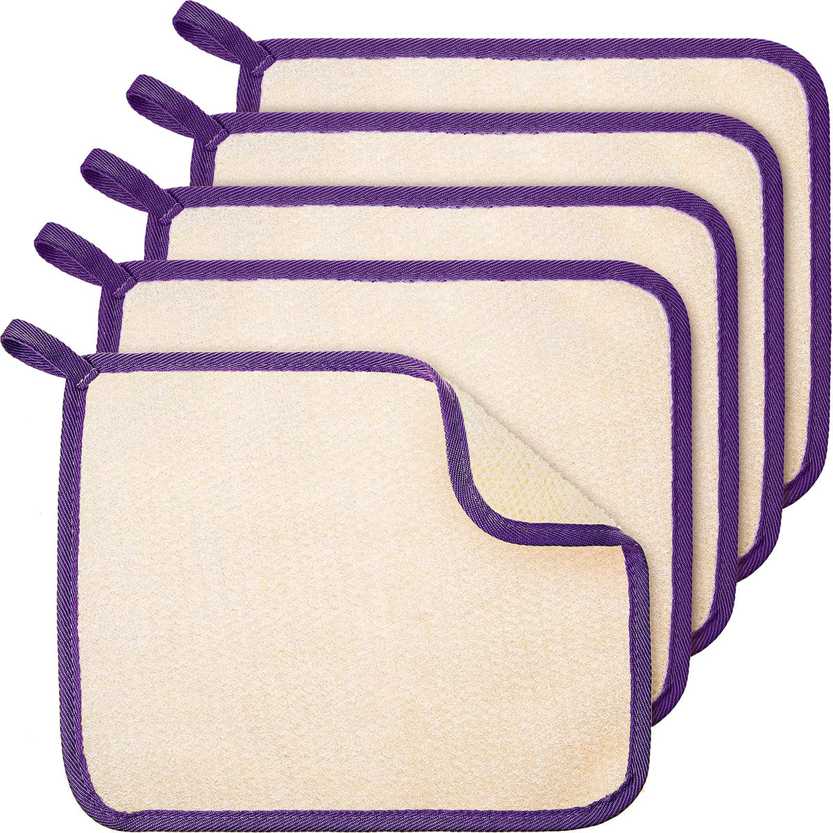 Tatuo gants de bain exfoliants 5 pièces avec bord violet