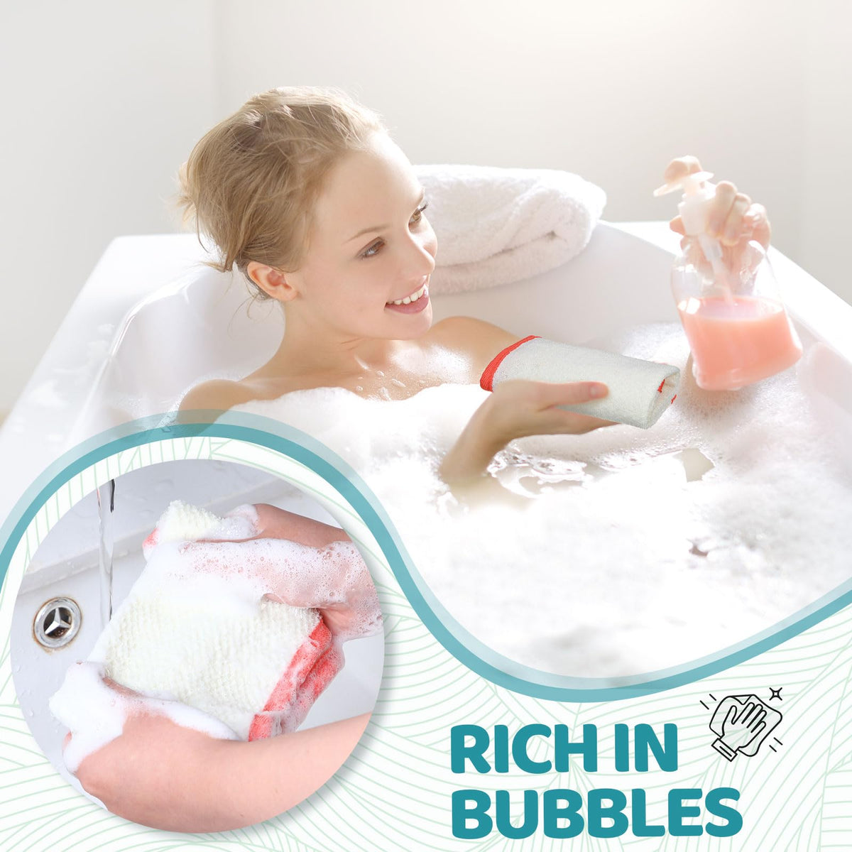 Tatuo serviette exfoliante dans un environnement de bain