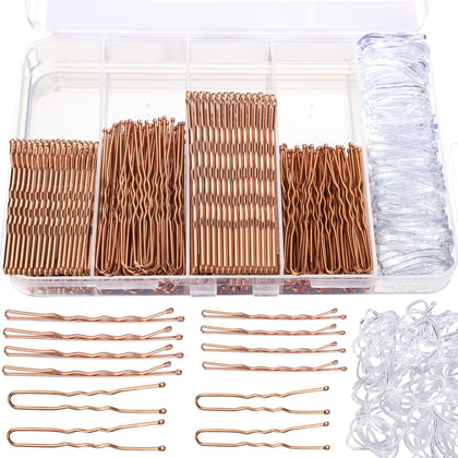 Teenitor set de 300 épingles à cheveux doré rose avec élastiques