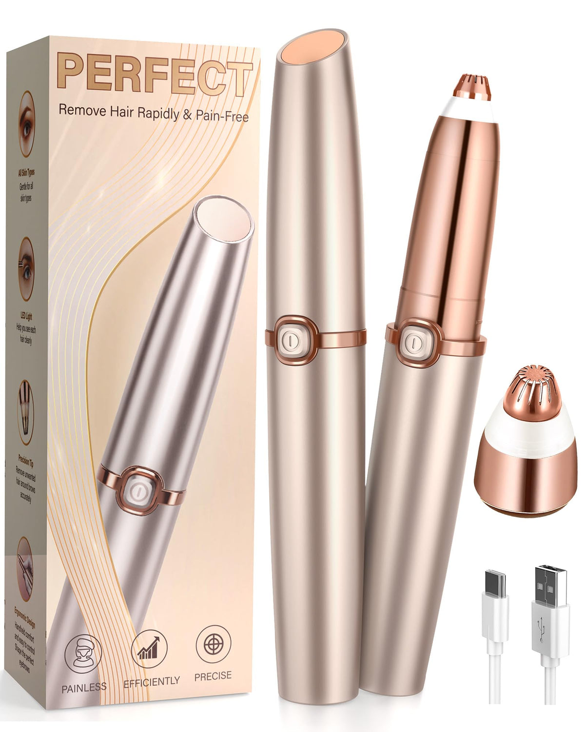 TeethBliss épilateur à sourcils rechargeable avec lumière LED