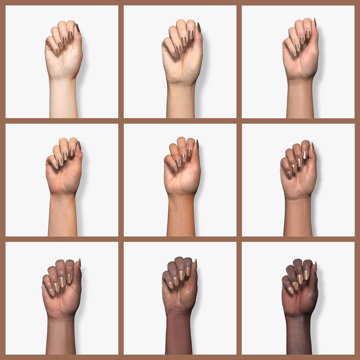 Teinte marron chocolat du vernis Latte Haze sur un ongle