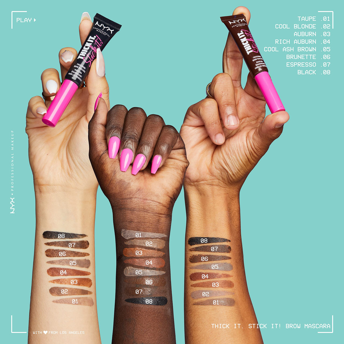 Teintes disponibles du Gel Épaississant pour Sourcils NYX