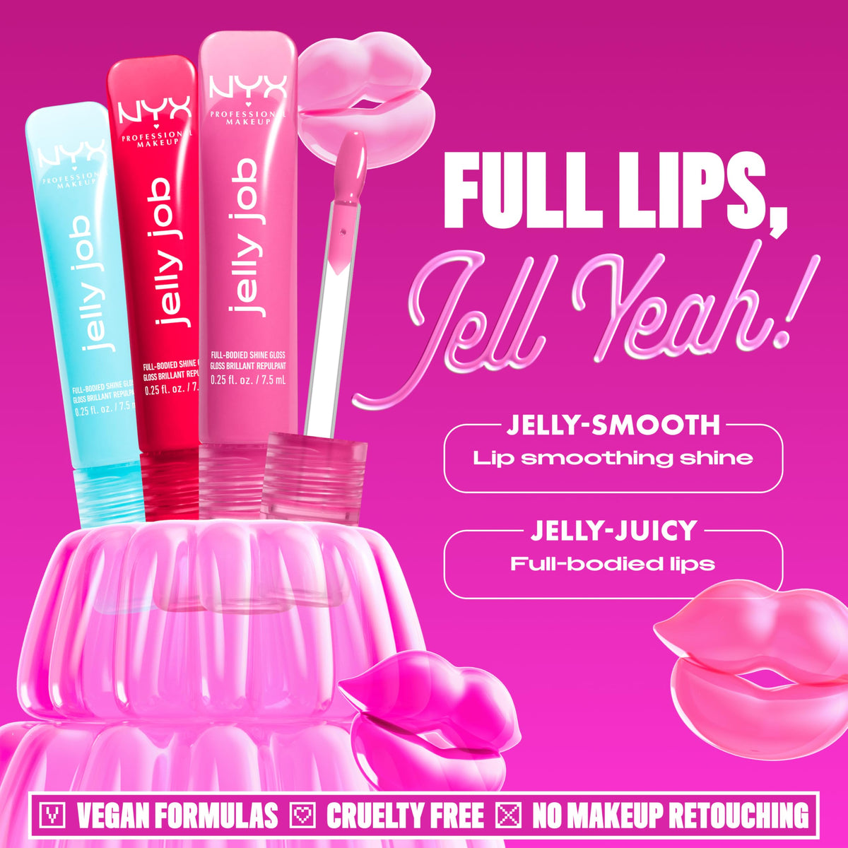 Teintes du gloss à lèvres NYX Jelly Job sur palette