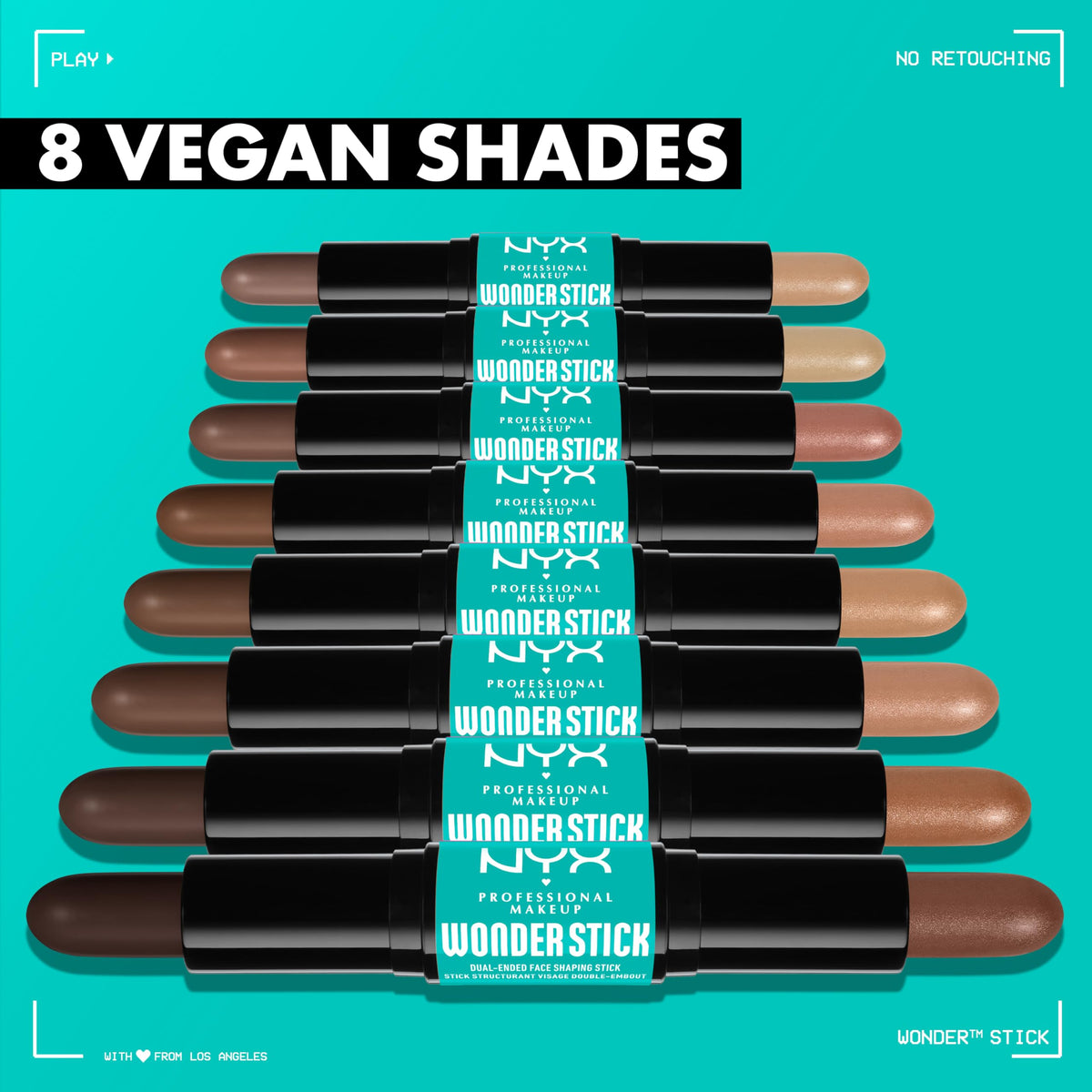 Teintes du Wonder Stick NYX avec lumière naturelle