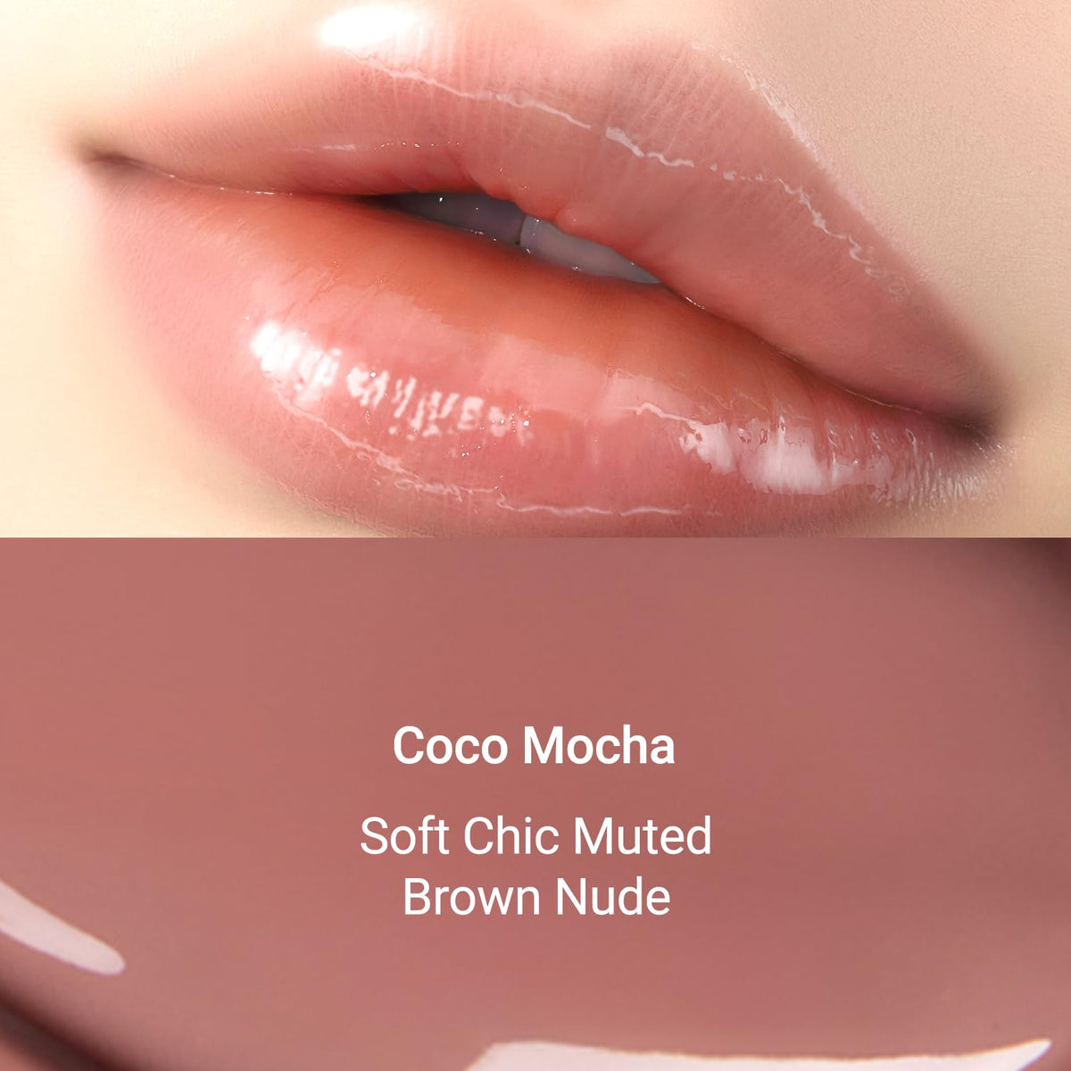 Teintes nude du gloss JUNG SAEM MOOL sur fond neutre