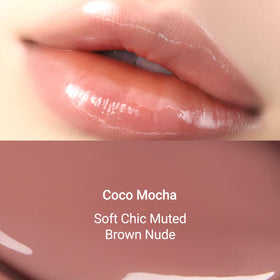 Teintes nude du gloss JUNG SAEM MOOL sur fond neutre