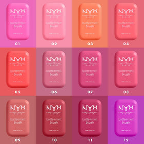 Teintes variées de NYX Buttermelt Blush 68g sur une palette