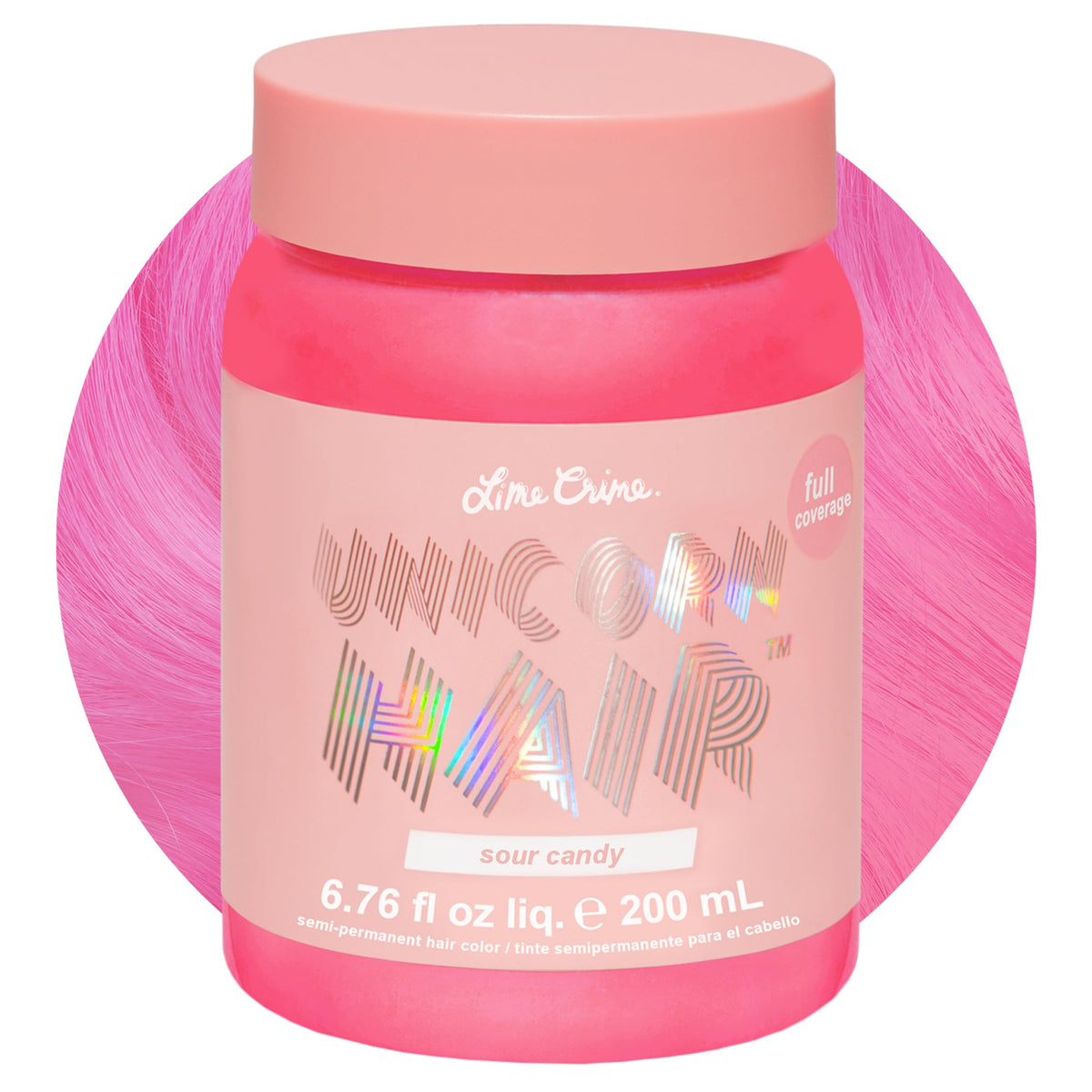 Teinture capillaire Lime Crime Sour Candy rose fluo vue de face