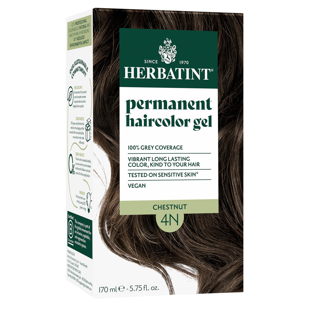 Teinture cheveux Herbatint 4N Marron Châtaigne avant application