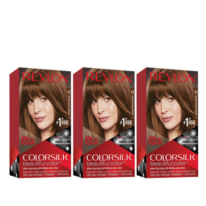Teinture cheveux REVLON ColorSilk 43 Marron Doré Moyen, packaging avant