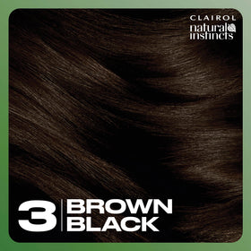 Teinture Clairol 3 Noir Brun mise en avant avec brillance