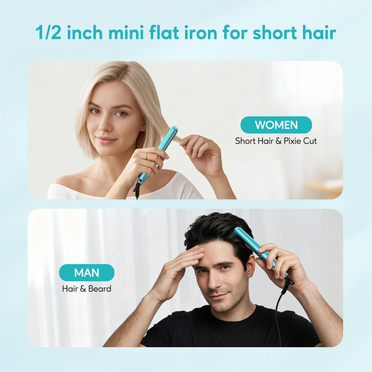 Terviiix Mini Fer à Lisser Cyan avec réglage de température