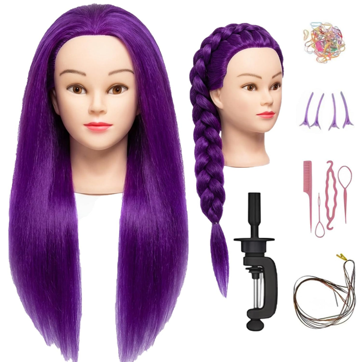 Tête de mannequin HAPOWELL en cheveux naturels, vue de face
