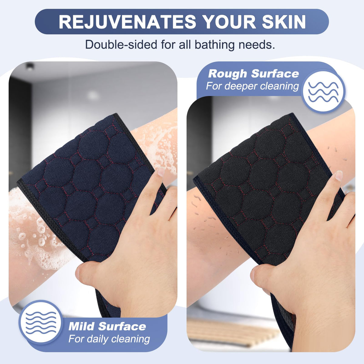 Texte double face du gant exfoliant de dos eaxun