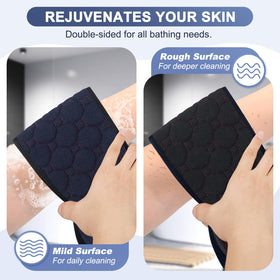 Texte double face du gant exfoliant de dos eaxun