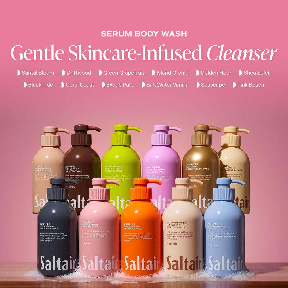 Texture crémeuse du gel douche Saltair sur une main