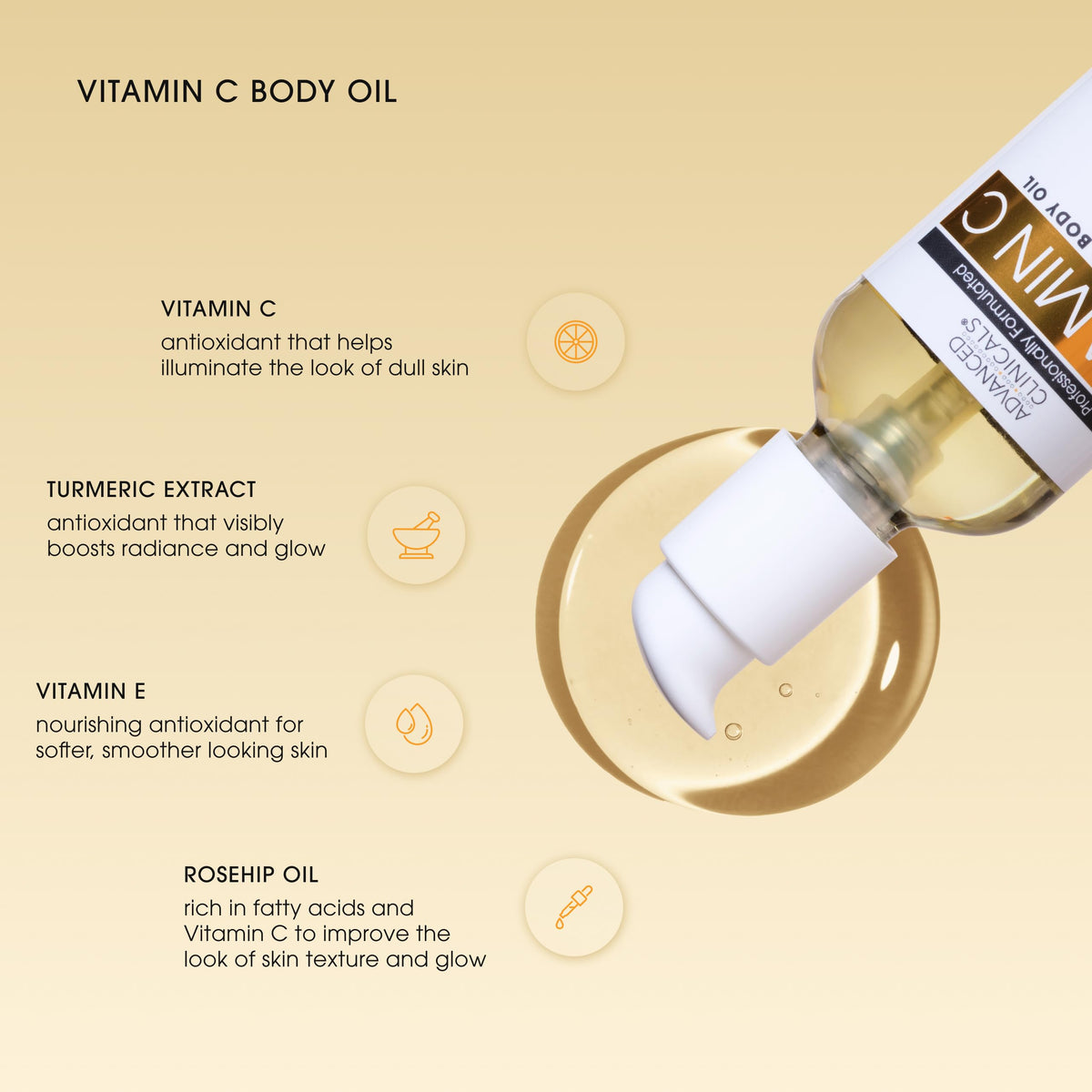 texture de l'huile corps Advanced Clinicals sur la peau