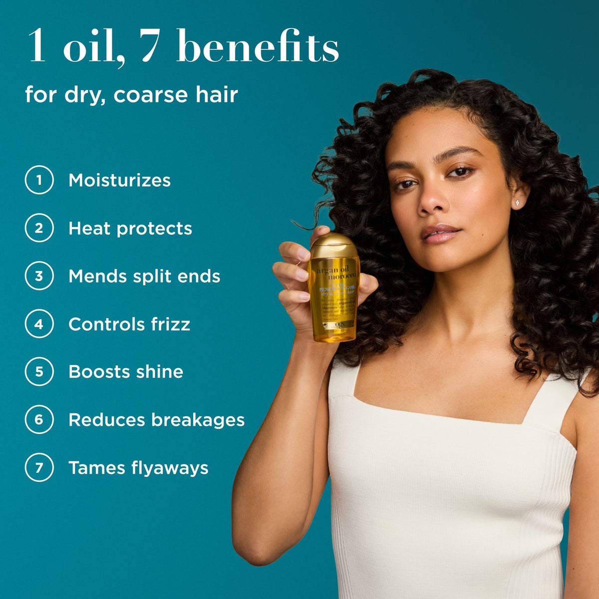 Texture de l'huile d'argan OGX sur la main