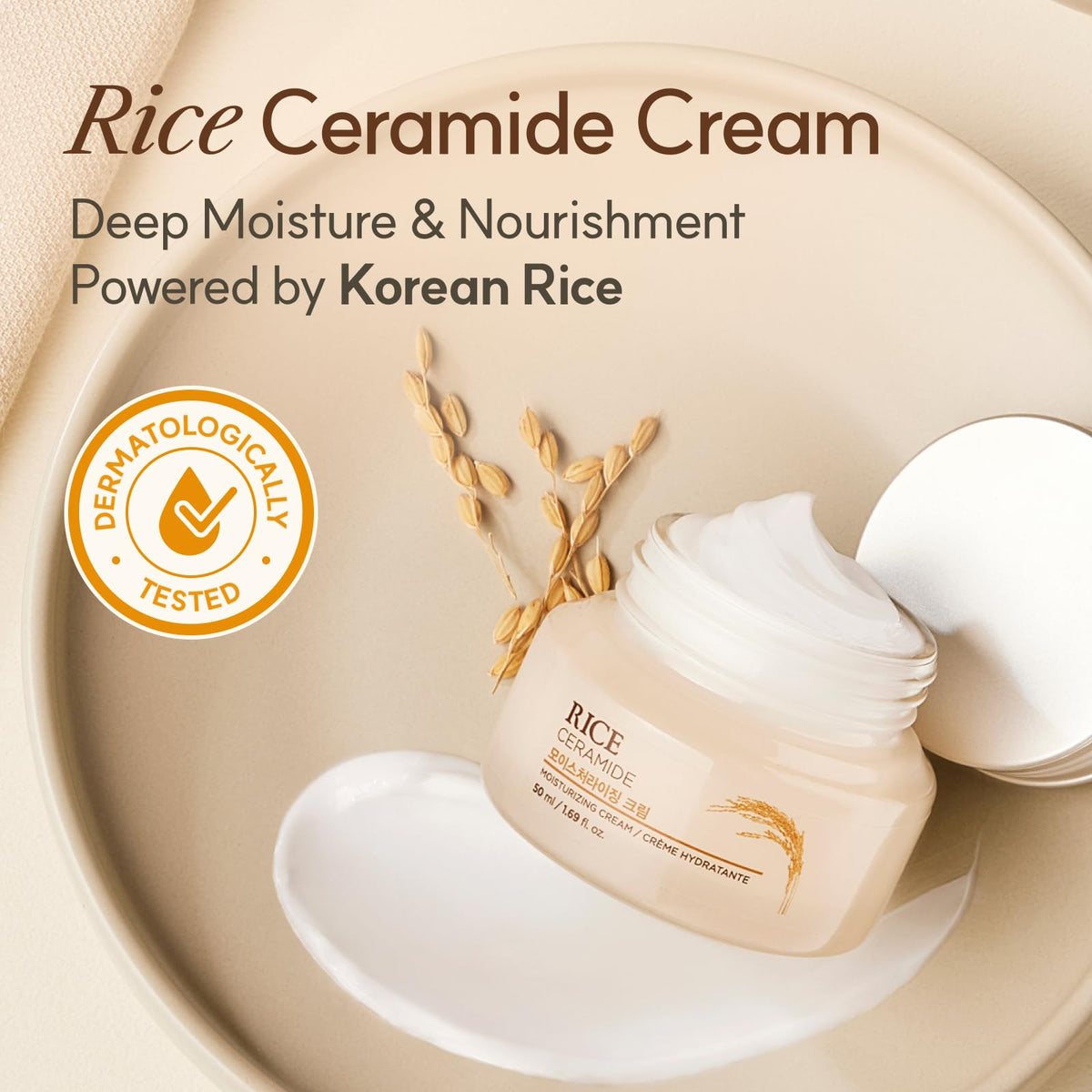 Texture de la Crème de Riz Céramide, application sur la main