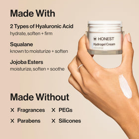 Texture de la crème Hydrogel Honest Beauty sur la main