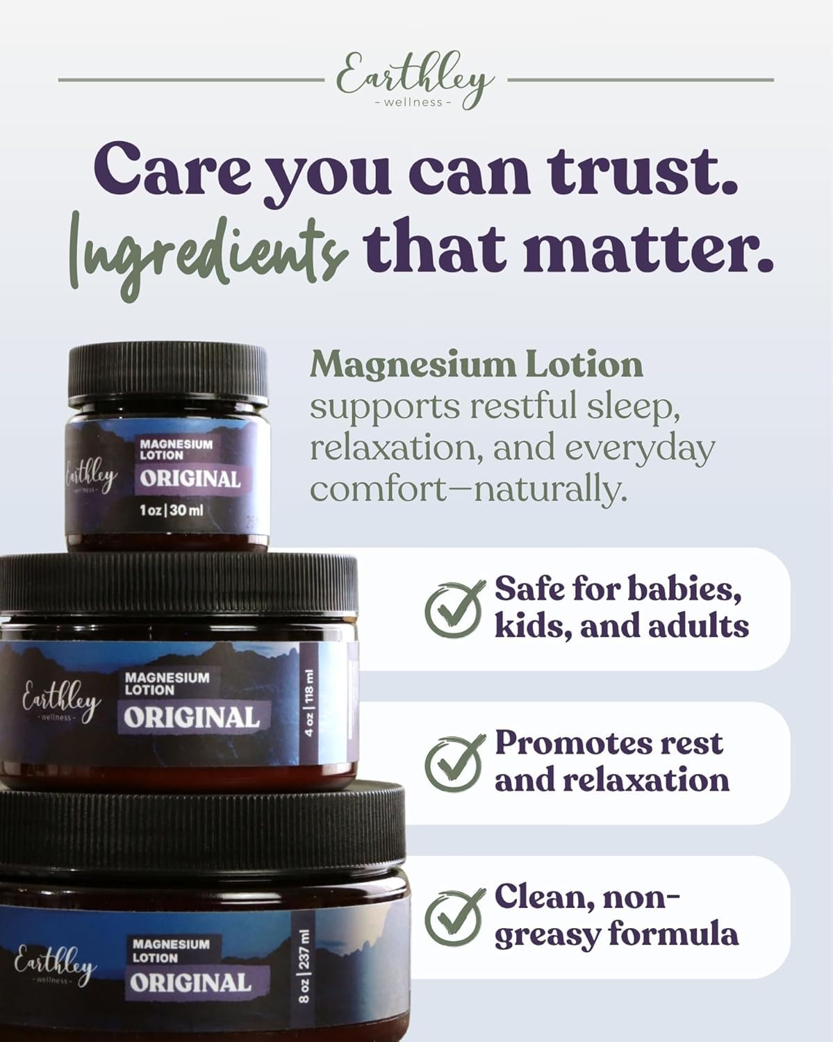 Texture de la lotion au magnésium Earthley Wellness sur une main
