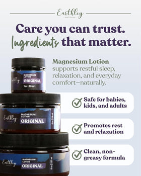 Texture de la lotion au magnésium Earthley Wellness sur une main