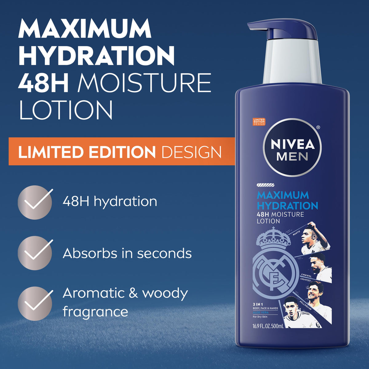 Texture de la lotion hydratante NIVEA MEN sur une main